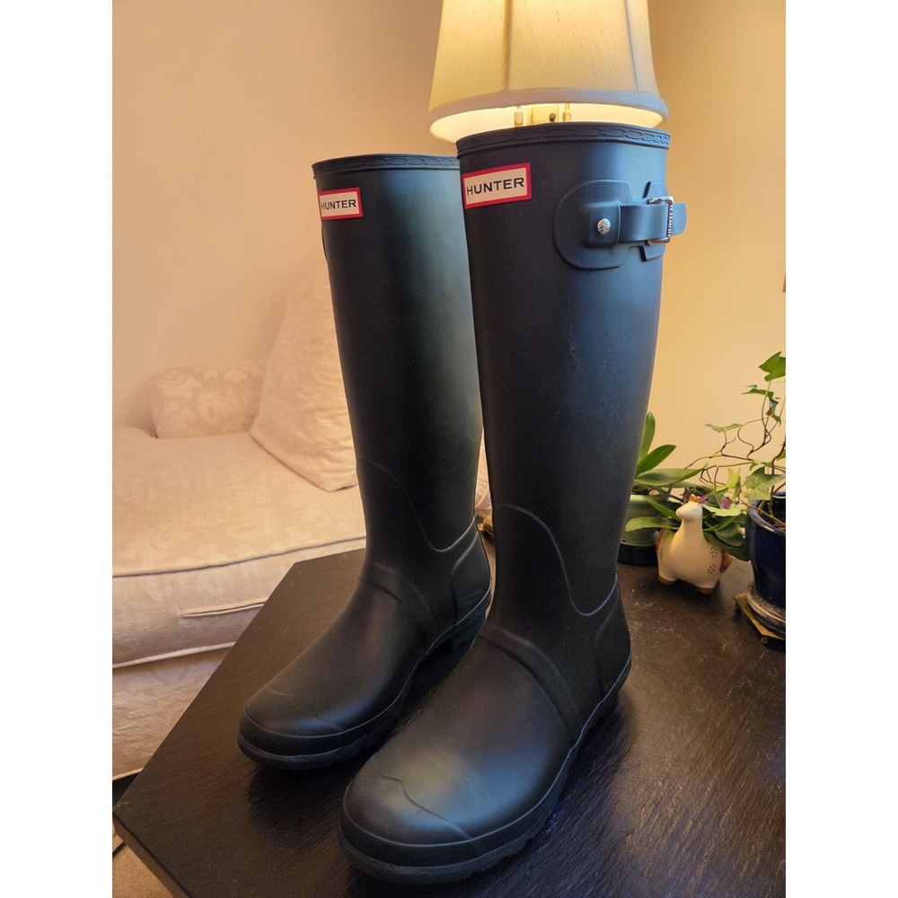 Hunter Original Wms Tall Rain Boots Black Matte Rubber WP Wellies 11 NEW! $190